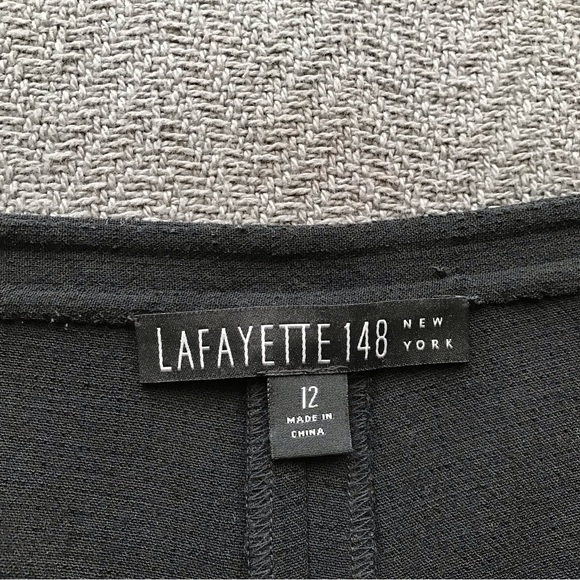 Lafayette 148 New York 98% Virgin Wool Black Wide Leg Trousers Dress Pants 12 - Picture 4 of 5
